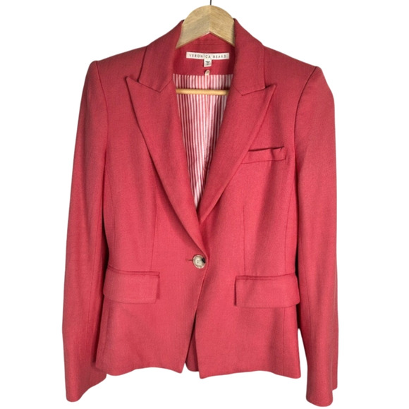 Veronica Beard 00 Danielle DICKEY Jacket Melon Fitted Peplum Blazer Pink XS - Picture 2 of 11